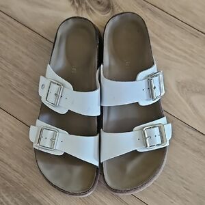 Madden Girl White Double Buckle Slide Sandals